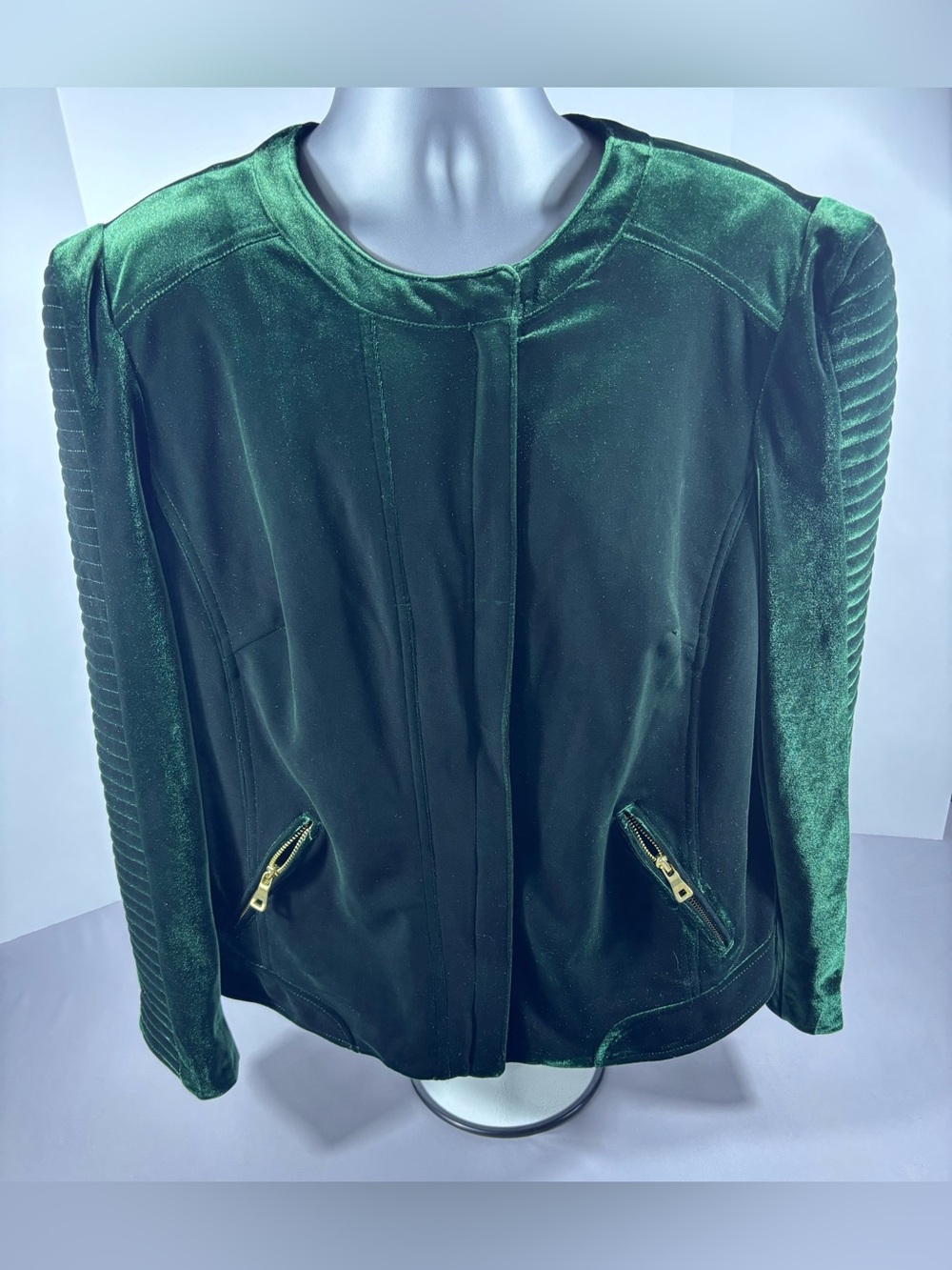 NWT INC Green Velvet Moto Jacket Women’s XXL Gold Zip